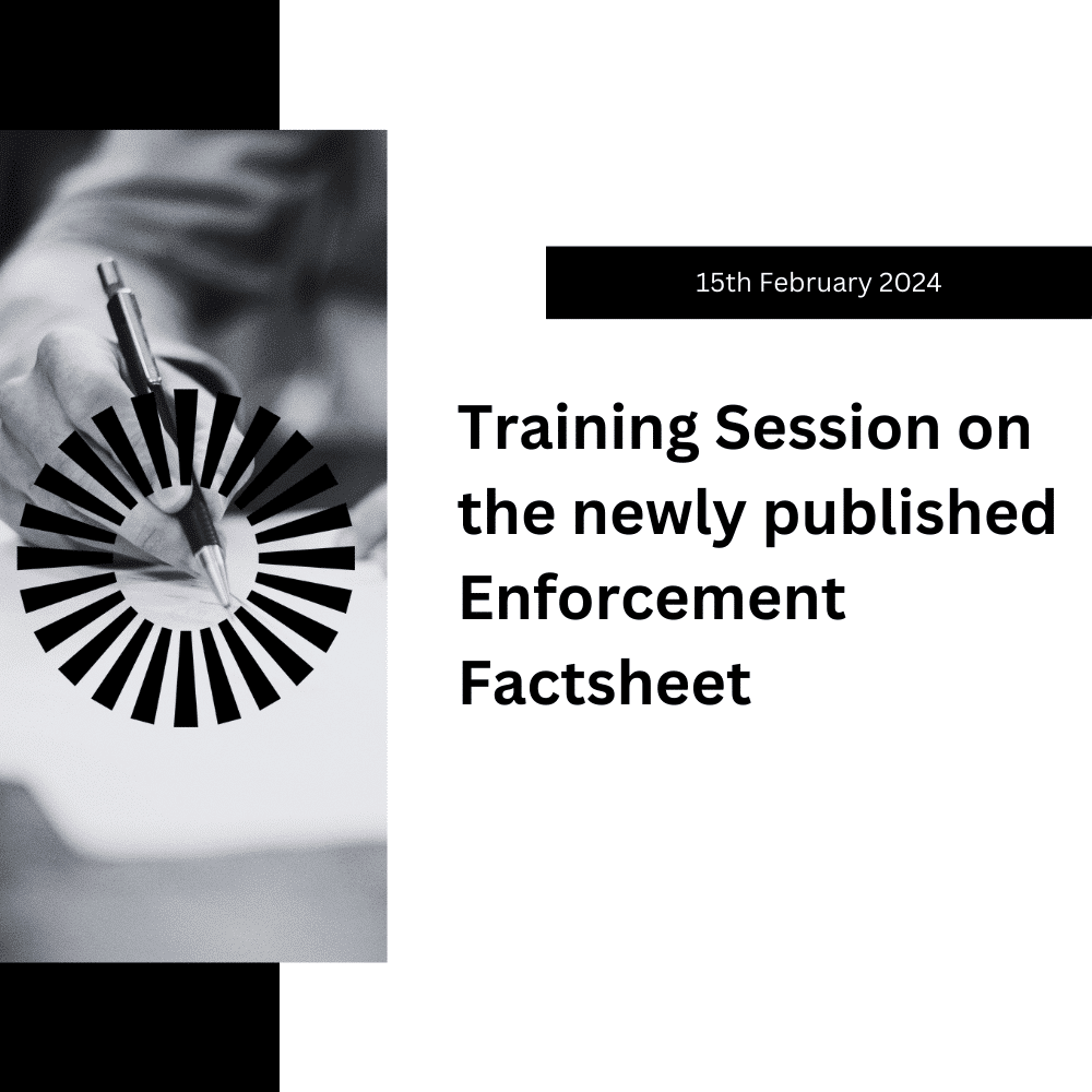 Conference cover - training session on the newly published Enforcement Factsheet